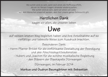 Traueranzeige von Uwe  von Dinkelsbühl/ Feuchtwangen