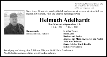 Traueranzeige von Helmuth Adelhardt von Neustadt/ Scheinfeld/ Uffenheim