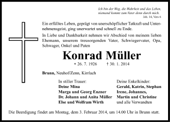 Traueranzeige von Konrad Müller von Neustadt/ Scheinfeld/ Uffenheim