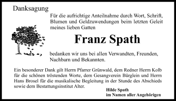 Traueranzeige von Franz Spath von Ansbach