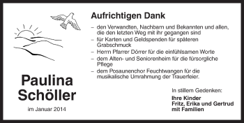Traueranzeige von Paulina Schöller von Dinkelsbühl/ Feuchtwangen