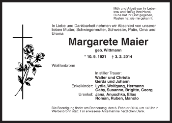 Traueranzeige von Margarete Maier von Ansbach