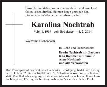 Traueranzeige von Karolina Nachtrab von Ansbach