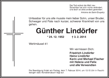 Traueranzeige von Günther Lindörfer von Dinkelsbühl/ Feuchtwangen