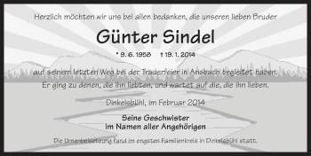 Traueranzeige von Günter Sindel von Dinkelsbühl/ Feuchtwangen