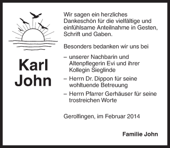 Traueranzeige von Karl John von Dinkelsbühl/ Feuchtwangen