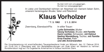 Traueranzeige von Klaus Vorholzer von Dinkelsbühl/ Feuchtwangen