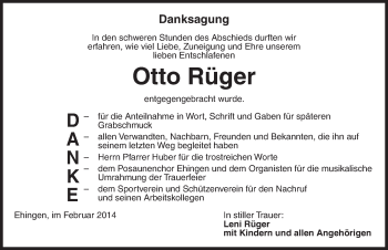 Traueranzeige von Otto Rüger von Dinkelsbühl/ Feuchtwangen