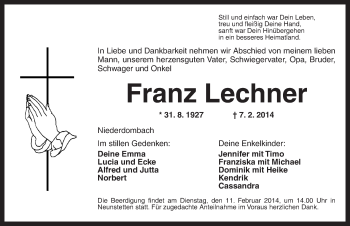 Traueranzeige von Franz Lechner von Ansbach