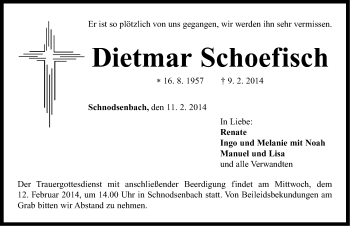 Traueranzeige von Dietmar Schoefisch von Neustadt/ Scheinfeld/ Uffenheim