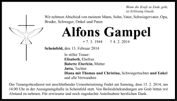 Traueranzeige von Alfons Gampel von Neustadt/ Scheinfeld/ Uffenheim