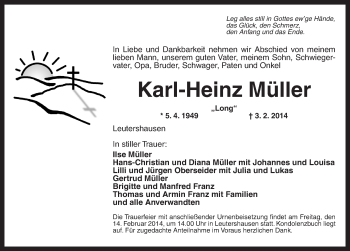 Traueranzeige von Karl-Heinz Müller von Ansbach
