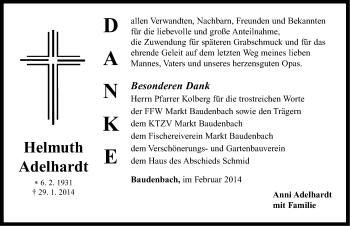 Traueranzeige von Helmuth Adelhardt von Neustadt/ Scheinfeld/ Uffenheim
