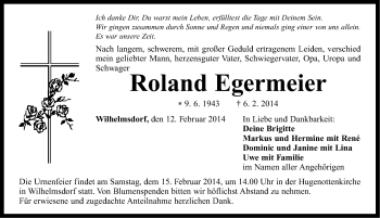 Traueranzeige von Roland Egermeier von Neustadt/ Scheinfeld/ Uffenheim