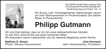 Traueranzeige von Philipp Gutmann von Dinkelsbühl/ Feuchtwangen