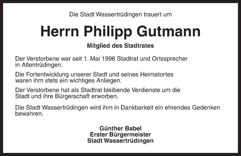  Traueranzeige für Philipp Gutmann vom 12.02.2014 aus Dinkelsbühl/ Feuchtwangen