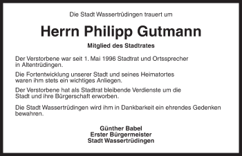 Traueranzeige von Philipp Gutmann von Dinkelsbühl/ Feuchtwangen