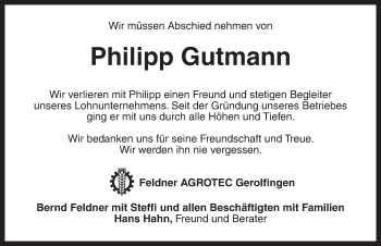 Traueranzeige von Philipp Gutmann von Dinkelsbühl/ Feuchtwangen