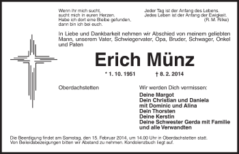 Traueranzeige von Erich Münz von Ansbach