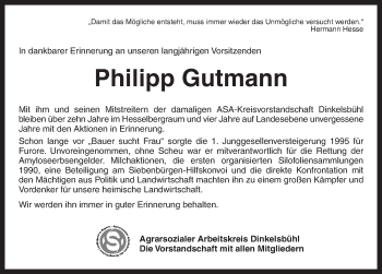 Traueranzeige von Philipp Gutmann von Dinkelsbühl/Feuchtwangen