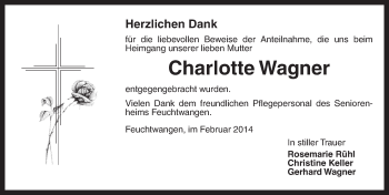 Traueranzeige von Charlotte Wagner von Dinkelsbühl/Feuchtwangen