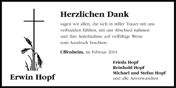 Traueranzeige von Erwin Hopf von Neustadt/ Scheinfeld/ Uffenheim