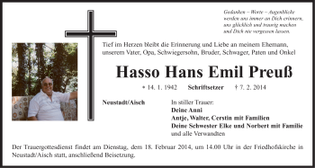 Traueranzeige von Hasso Hans Emil Preuß von Neustadt/ Scheinfeld/ Uffenheim
