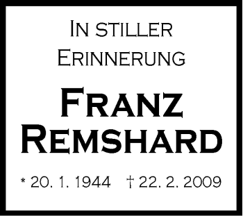 Traueranzeige von Franz Ramshard von Neustadt/ Scheinfeld/ Uffenheim