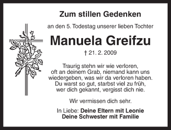 Traueranzeige von Manuela Greifzu von Dinkelsbühl/Feuchtwangen