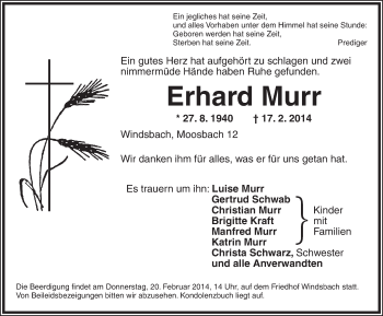 Traueranzeige von Erhard Murr von Ansbach