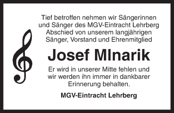 Traueranzeige von Josef Mlnarik von Ansbach