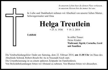 Traueranzeige von Helga Treutlein von Neustadt/Scheinfeld/Uffenheim