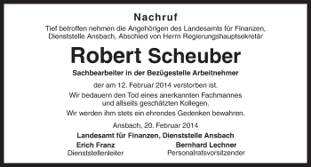 Traueranzeige von Robert Scheuber von Ansbach