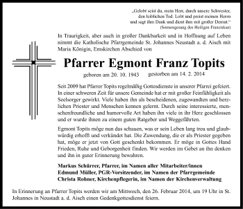 Traueranzeige von Egmont Franz Topits von Neustadt/ Scheinfeld/ Uffenheim