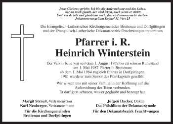 Traueranzeige von Heinrich Winterstein von Dinkelsbühl/ Feuchtwangen