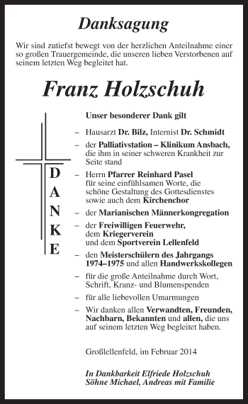 Traueranzeige von Franz Holzschuh von Ansbach