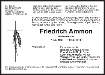 Traueranzeige von Friedrich Ammon von Ansbach