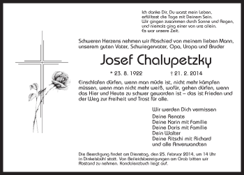 Traueranzeige von Josef Chalupetzky von Dinkelsbühl/ Feuchtwangen