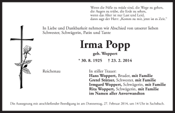 Traueranzeige von Irma Popp von Dinkelsbühl/ Feuchtwangen