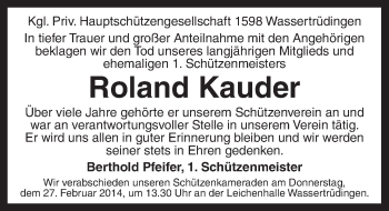 Traueranzeige von Roland Kauder von Dinkelsbühl/ Feuchtwangen