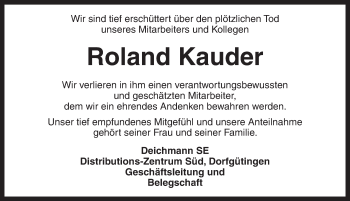 Traueranzeige von Roland Kauder von Dinkelsbühl/ Feuchtwangen