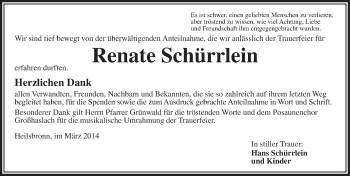 Traueranzeige von Renate Schürrlein von Ansbach