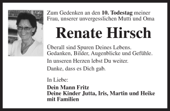 Traueranzeige von Renate Hirsch von Dinkelsbühl/ Feuchtwangen