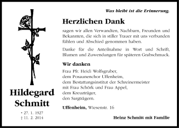 Traueranzeige von Hildegard Schmitt von Neustadt/ Scheinfeld/ Uffenheim
