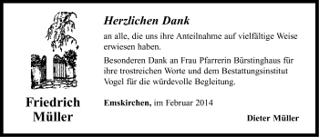 Traueranzeige von Friedrich Müller von Neustadt/ Scheinfeld/ Uffenheim