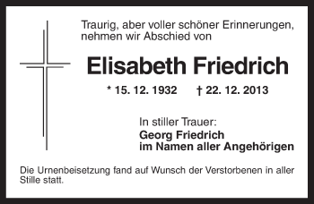 Traueranzeige von Elisabeth Friedrich von Ansbach