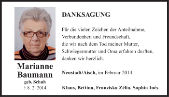 Traueranzeige von Marianne Baumann von Neustadt/ Scheinfeld/ Uffenheim