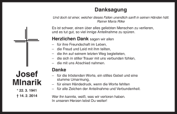 Traueranzeige von Josef Mlnarik von Ansbach