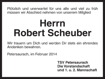 Traueranzeige von Robert Scheuber von Ansbach