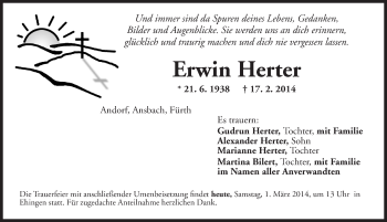 Traueranzeige von Erwin Herter von Dinkelsbühl/ Feuchtwangen